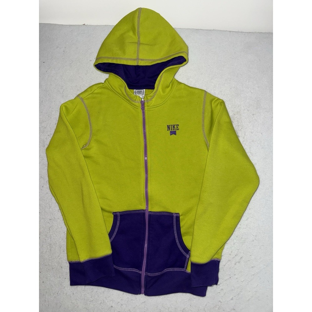 Nike Green‎ Putple Embroidered Spellout Logo Youth Boy XL Full-Zip Fleece Hoodie